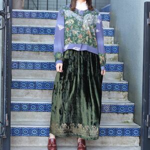 USA VINTAGE EMBROIDERY DESIGN VELOUR LONG SKIRT/アメリカ古着刺繍デザインベロアロングスカート