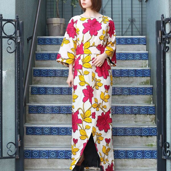 *SPECIAL ITEM* AFRICAN VINTAGE AFRICAN BATIC PATTERNED LONG ONE PIECE/アフリカ古着アフリカンバティック柄ロングワンピース