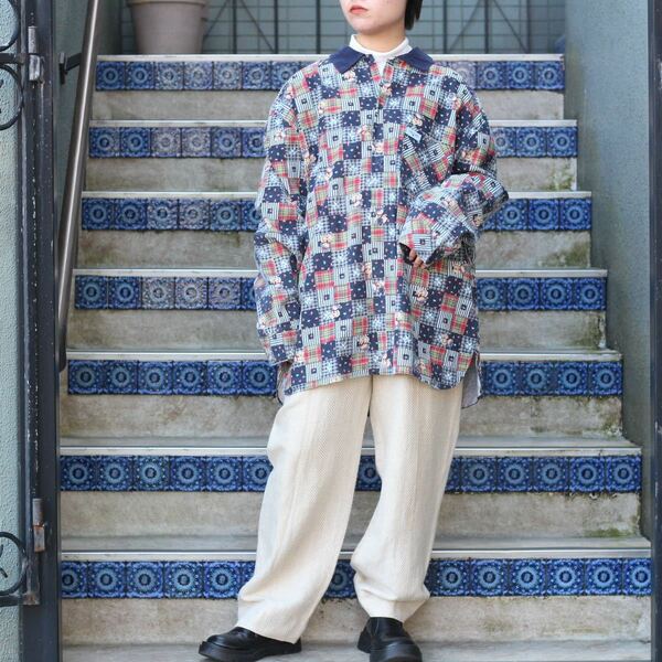 EU VINTAGE TEDDY BEAR DESIGN PAJAMA SHIRT MADE IN SPAIN/ヨーロッパ古着テディベアデザインパジャマシャツ