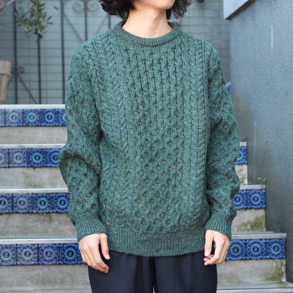 EU VINTAGE SWEATERS OF IRELAND MADE IN IRELAND/ヨーロッパ古着ケーブルデザインフィッシャーマンニット(アランニット)