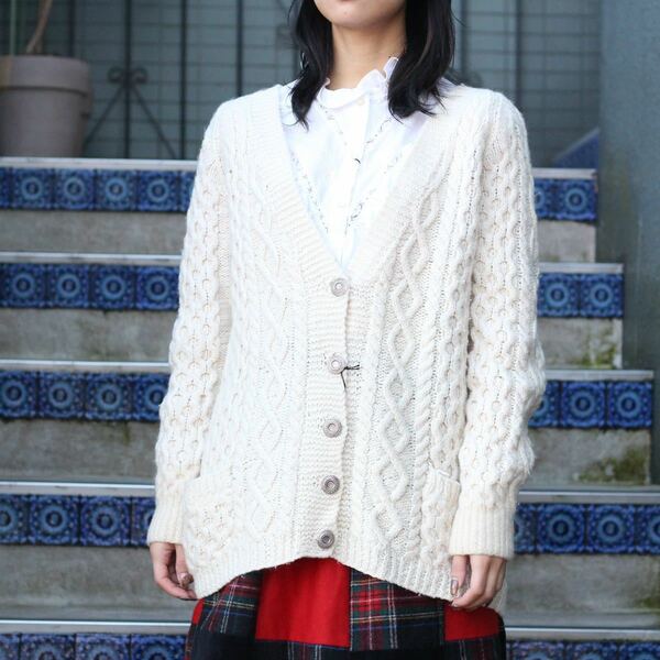 EU VINTAGE CABLE DESIGN FISHERMAN DESIGN KNIT CARDIGAN/ヨーロッパ古着ケーブルデザインフィッシャーマンデザインニットカーディガン