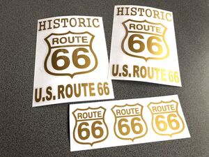 送料無料♪ US ROUTE66 HISTORIC 001 ステッカー ゴールド お得5枚セット ルート 世田谷ベース ハーレー アメ車 （文字変更可能）