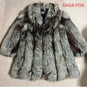 未使用に近い SAGAFOX シルバーフォックス セミロング 毛皮コートハーフコート 防寒保温 ゴージャス オシャレ サガフォクス