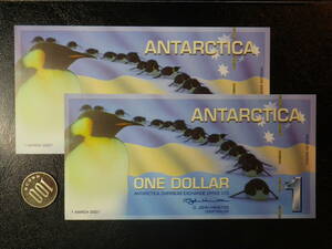 南極ペンギン 2007年 1ドル 未使用（南極のお金）2枚組 ファンタジーに近い