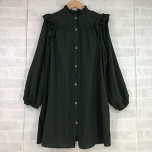 ZARA ザラ フリルスタンドカラー ひざ丈 ワンピース オリーブ SIZE: S レディース LH632022110102