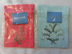  unused * Apres-midi karuizawa light ..* pouch case 2 piece embroidery 