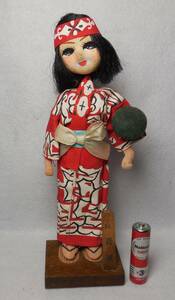 アイヌ 女性 マリモ持ち 人形 木台 ポーズ人形 北海道 土産物 昭和レトロ