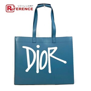 Dior ディオール ロゴ ショーンステューシーコラボ ハンドバッグ トートバッグ レザー ブルー メンズ.【中古】