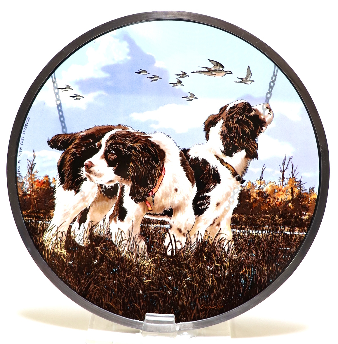 Philip Crowe Vintage Stained Glass Large Spaniel Dog Glassmasters Tiffany Studio Painting Museum Toronto, Craft, glass, craft glass