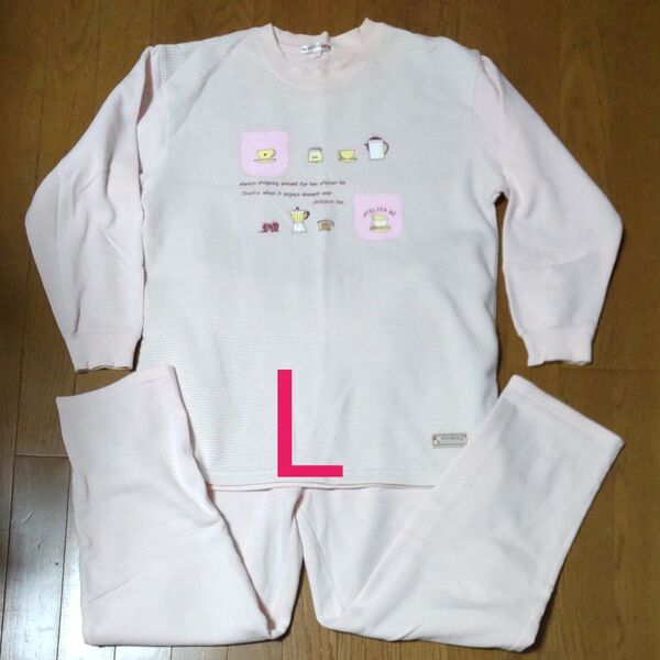 パジャマ 裏起毛 L ピンク