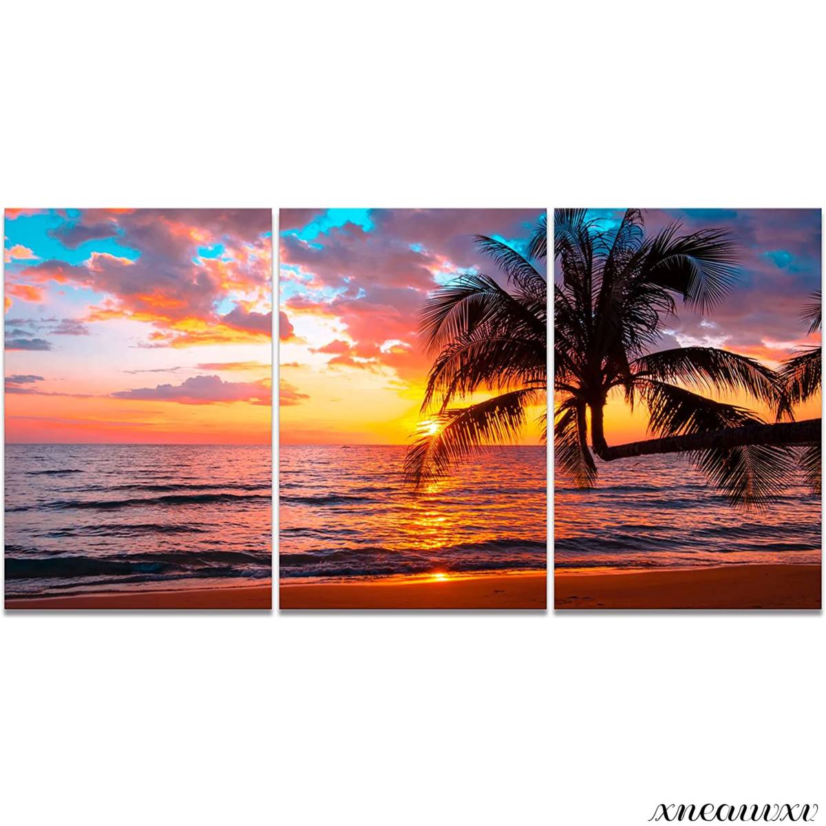 3-panel art panel with a spectacular view of the tropical sea, interior, wall hanging, room decoration, natural scenery, canvas, wooden frame, painting, stylish, wall art, art, makeover, Artwork, Painting, graphic