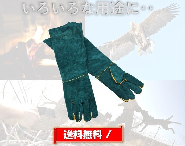 ペットグローブ 革手袋 厚手 ロング 手袋 グリーン 肘までガード