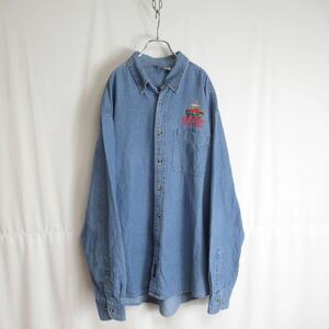 90s OLD VINTAGE ビッグシルエット デニム ボタンダウン シャツ トップス XLサイズ メンズ ユニセックス ヴィンテージ ビンテージ コットン