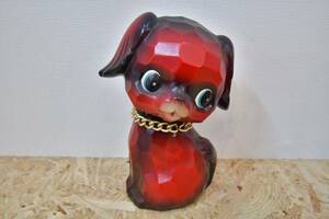  Showa Retro antique savings box lovely red dog objet d'art ceramics made 