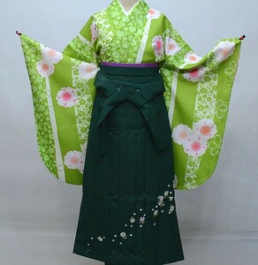  kimono hakama set Junior for . correcting 144cm~150cm 100 flower .. green color color modification possibility new goods ( stock ) cheap rice field shop NO31706-03