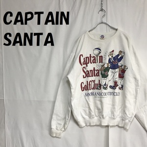 【人気】CAPTAIN SANTA/キャプテンサンタ トレーナー スウェット ロゴマーク サンタ ホワイト コットン100％ サイズＬ/S4010