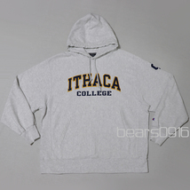 アメリカ購入 USED品 CHAMPION チャンピオン リバースウィーブ ITHACA COLLEGE ワッペン パーカー フーディー 杢グレー L_画像7