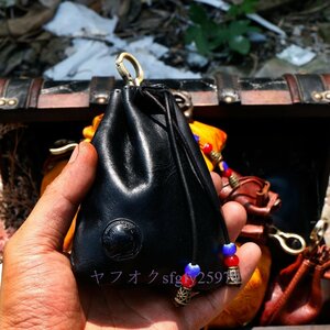 R220 new goods 3 color development leather original leather beads attaching medicine bag * cow leather pouch Native American n Indian bag pouch case black 