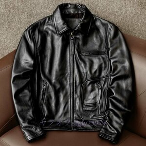 P896新品 ハレーバイクレザージャケット 上品 本革 高級牛革 ライダースジャケット 革ジャン Ｓ～4XL 秋冬 黒