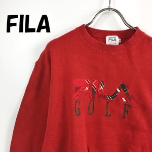 【人気】FILA/フィラ スウェット トレーナー ビックロゴ 刺繍 コットン100％ レッド サイズ40 レディース/S4481