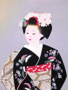 海老名正夫『舞妓』◆木版画◆落款有◆限定100版！日展特選！白寿賞！師：宇田荻邨、菊池契月