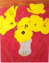ピエール・ボンコンパン『黄色い花』◆リトグラフ◆直筆サイン有◆大型！フランス人気作家！額装_画像1