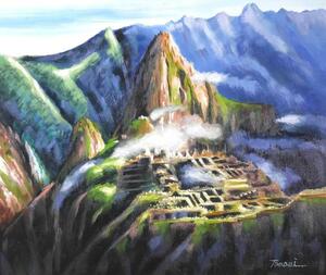 大野玉視『マチュピチュ インカ遺跡 ペルー』◆油彩10号◆直筆サイン有◆帝展特選！世界的活躍！額装