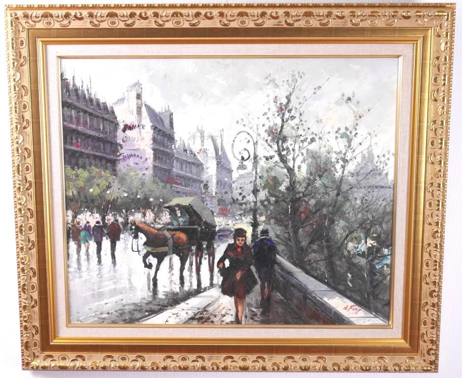 Адамо Ферри Парижский пейзаж ◆ Картина маслом № 20 ◆ Подписана от руки ◆ Очень большой размер! Итальянский художник! Рисование, Рисование, Картина маслом, Природа, Пейзаж