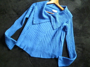iiMK/ito gold * blue deformation collar knitted cardigan 38/ blue *N1014