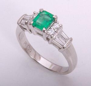 { pawnshop exhibition }Pt900* natural emerald 0.45ct+ diamond ring *C-4156