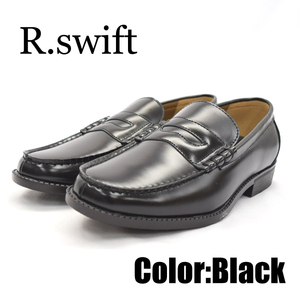 ▲R.swift アール スウィフト 学生靴 ローファー メンズ コインシューズ ブラック Black 25.5cm (0910010010-bk-s255)