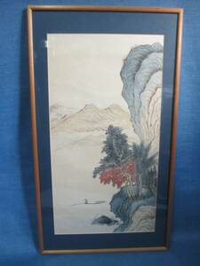 Art hand Auction Colorful landscape painting in frame, Painting, Japanese painting, Landscape, Wind and moon
