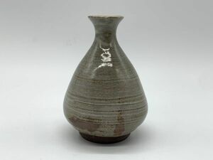 【花器】骨董陶器　灰鉄釉　『刷毛目塗一輪挿し』12㎝　状態良好　華道/茶道/花瓶/生け花　　定形外可　M0905E