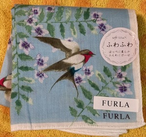 FURLA　フルラ　ガーゼハンカチ　燕お花柄