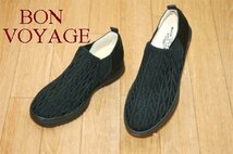 【BON VOYAGE】軽量ニット&サイドゴアスリッポン #14890 BLACK 24.0cm★新品★_画像1