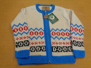 半額以下！ 定価 ¥54,000 CANADIAN SWEATER カナディアンセーター クルーネックZIPカウチンセーター ウール　オフxブルー　Size36