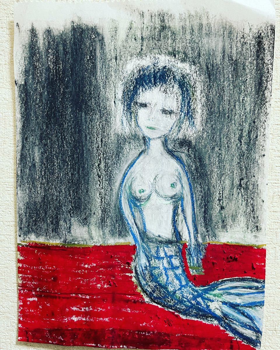 Pintor Hiro C Noche Roja, Obra de arte, Cuadro, dibujo al pastel, Dibujo con crayón
