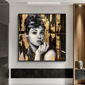  C2036 オードリー・ヘップバーン Audrey Hepburn キャンバスアートポスター 特大サイズ 70×70cm イラスト インテリア 海外製 枠なし 