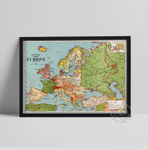  C2158 ヴィンテージ ヨーロッパ 地図 キャンバス ポスター 50×70cm イラスト インテリア 雑貨 海外製 枠なし 