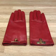 【超美品】エルメス SOYA ソヤ グローブ ラムスキン レッド ゴールド金具 #7.5 ケリー金具 カデナ レザー手袋 赤色 08491_画像2