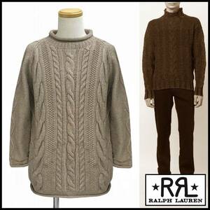 RRL Double RL ダブルアールエル Ralph Lauren 90's 三ツ星 初期タグ モックネック ウール ケーブル ハンド ニット セーター ジャケット L