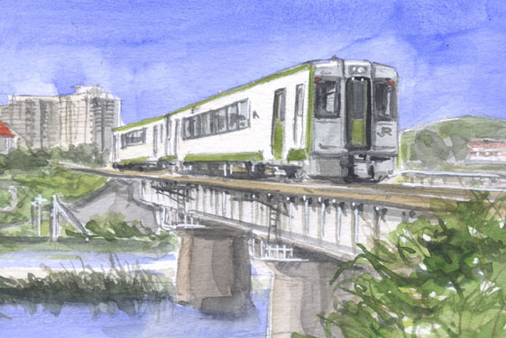 ● [Aquarelle ferroviaire] N° 8198 Pont Tsukikawa de la ligne Hachiko/Ogawamachi / Chihiro Tanaka (aquarelle des Quatre Saisons) / Livré avec un cadeau, Peinture, aquarelle, Nature, Peinture de paysage