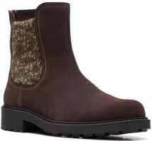 送料無料 Clarks 26cm チェルシー チャンキー ヒール サイドゴア ダークブラウン スエード レザー 革 スニーカー パンプス ヒール AAA108_画像9