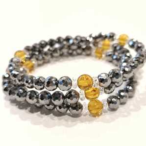 テラヘルツ×琥珀 6mm 55cmネックレス 3連ブレスレット