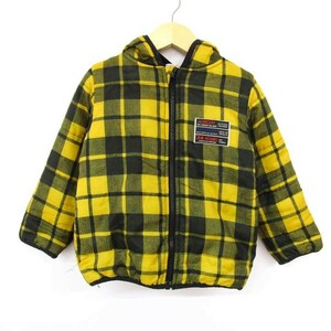  Junk store check pattern cotton inside jacket with a hood jumper for boy 110 size yellow black Kids child clothes JUNK STORE