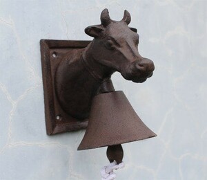  door bell doorbell animal. head antique manner iron made ( cow )