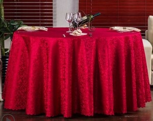 テーブルクロス 光沢のある色合い クラシカルデザイン 波型縁取り 円形 (小サイズ, レッド)