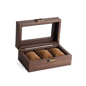 腕時計ケース コレクションボックス レザー風 木目調 レトロな金具 (3本収納)の商品画像