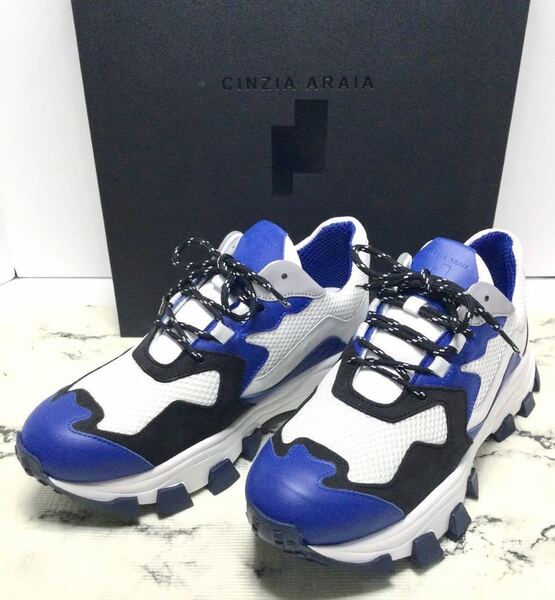 〜5/7◆ 新品「CINZIA ARAIA」 “320-M-DR-1-DT15/DRAGON TRAIL” White/Blue SIZE:42/26.5cm-27.0cm イタリア製