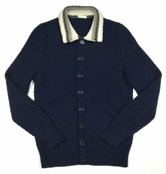 美品「ALTEA」カシミアブレンド Vウール ミドルゲージ ニットジャケット Navy SIZE:S イタリア製